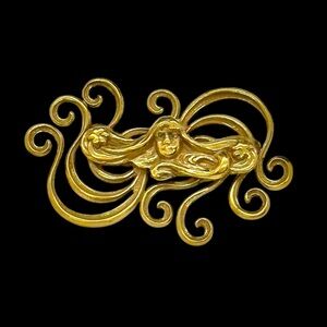 Vintage Accessocraft N.Y.C. Gold Gilt Art Nouveau Maiden Pin